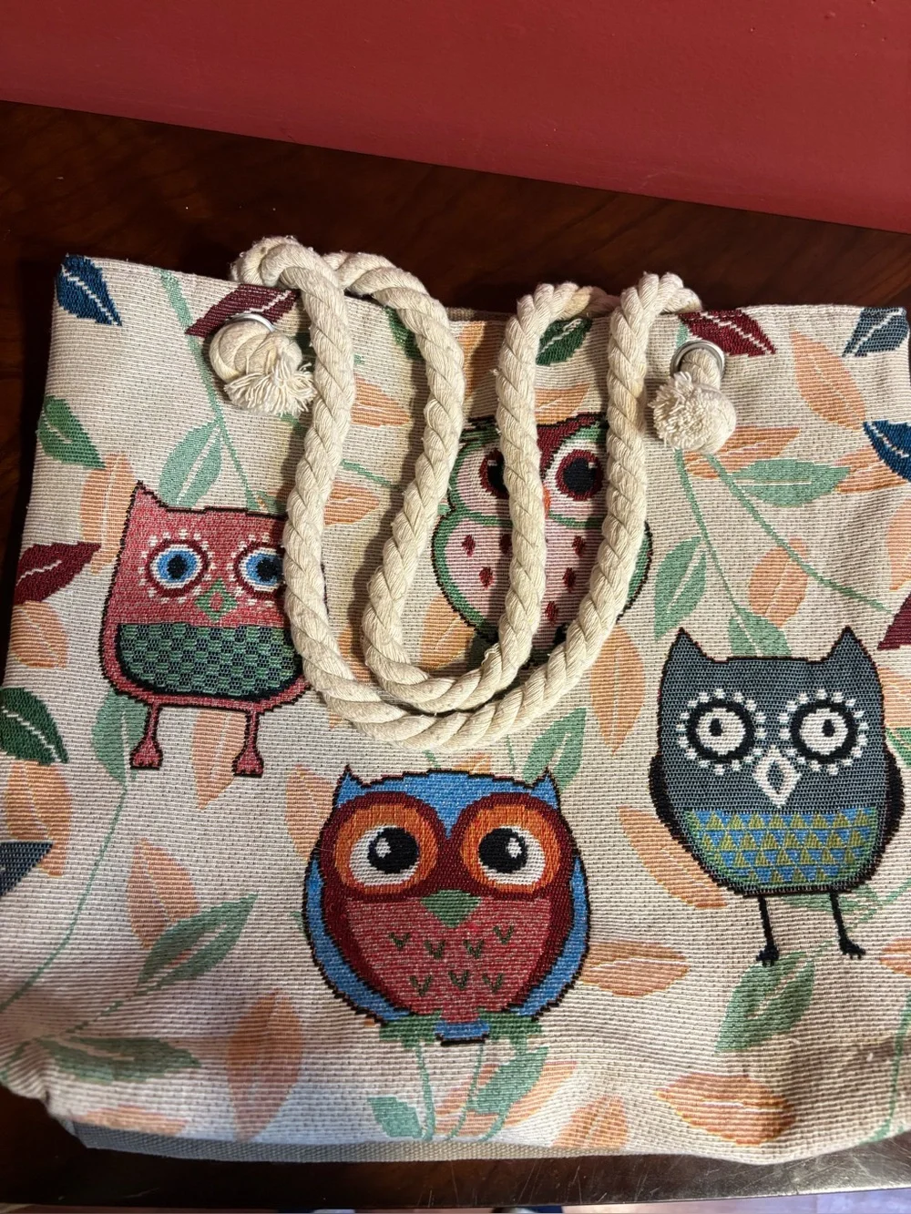 Canvas Owl Tote Bag in Multi-Color